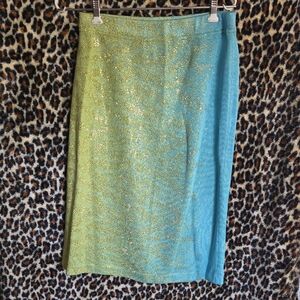 St. John Two-Tone Green-Blue Glitter Pencil Skirt